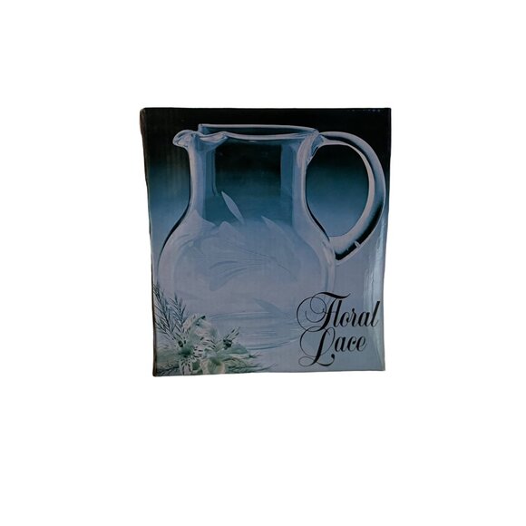 Vintage 1985 Action Industries Floral Lace Pitcher Hand-cut Turkish Crystal NEW - Picture 1 of 16